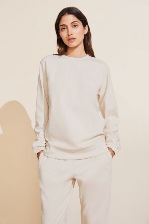 Bluza Damskie Eberjey Luxe Sweats Białe | RQT9856EM