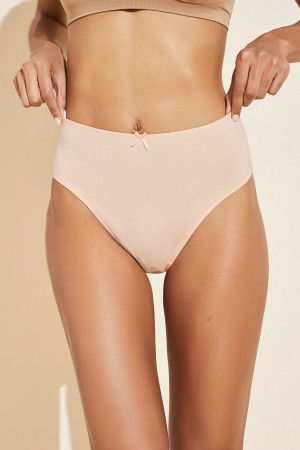 Majtki Damskie Eberjey Pima Stretch Cotton Highwaist Beżowe | TEN594BA