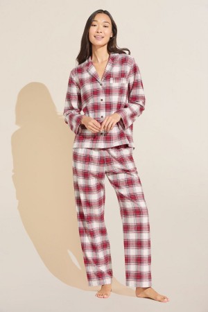 Piżama Damskie Eberjey Flannel Long PJ Set Czerwone Białe | OFM9666FX