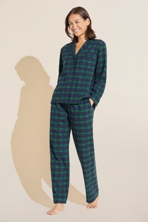 Piżama Damskie Eberjey Flannel Long PJ Set Granatowe Zielone | TWE9061BX