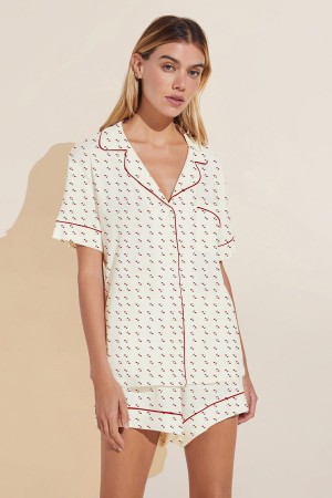 Piżama Damskie Eberjey Gisele Printed TENCEL™ Modal Relaxed Short PJ Set Białe Czerwone | TTS6528ZX