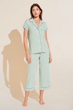 Piżama Damskie Eberjey Gisele TENCEL™ Modal Short Sleeve Cropped PJ Set Zielone | TTK189IO