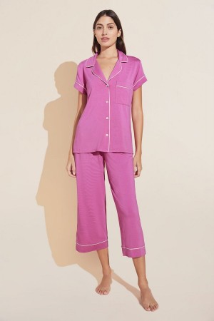 Piżama Damskie Eberjey Gisele TENCEL™ Modal Short Sleeve Cropped PJ Set Różowe Białe | GPL6548OE