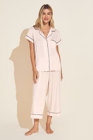 Piżama Damskie Eberjey Gisele TENCEL™ Modal Short Sleeve Cropped PJ Set Różowe Czarne | UCG3091QE