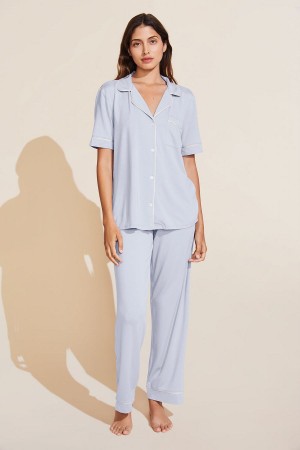 Piżama Damskie Eberjey Gisele TENCEL™ Modal Short Sleeve & Pant PJ Set Niebieskie Białe | QQX5255ON