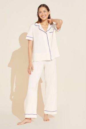 Piżama Damskie Eberjey Gisele TENCEL™ Modal Short Sleeve & Pant PJ Set Białe Granatowe | HXA9317NF