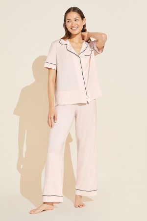 Piżama Damskie Eberjey Gisele TENCEL™ Modal Short Sleeve & Pant PJ Set Różowe Czarne | EHH6787YB