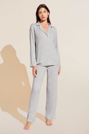 Piżama Damskie Eberjey Gisele TENCEL™ Modal Rib Long PJ Set Głęboka Szare | LRA7163SS