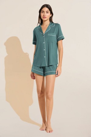 Piżama Damskie Eberjey Gisele TENCEL™ Modal Relaxed Short PJ Set Zielone Białe | MQS741KJ