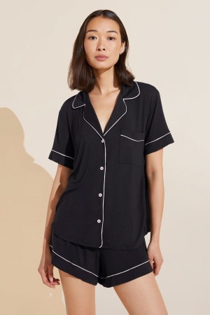 Piżama Damskie Eberjey Gisele TENCEL™ Modal Relaxed Short PJ Set Czarne Różowe | AEN4560RV