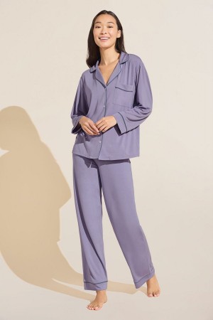 Piżama Damskie Eberjey Gisele TENCEL™ Modal Long PJ Set Fioletowe Niebieskie | JNP525VI