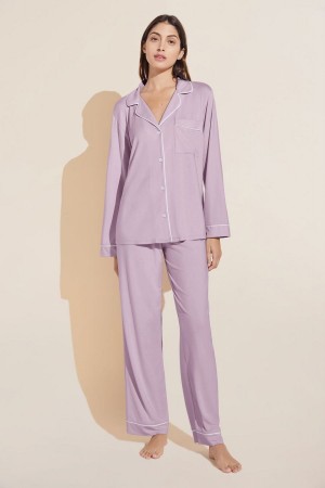 Piżama Damskie Eberjey Gisele TENCEL™ Modal Long PJ Set Fioletowe Białe | ADW2359NO