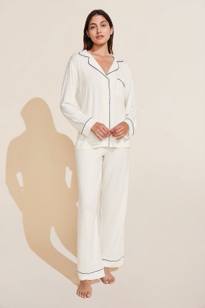 Piżama Damskie Eberjey Gisele TENCEL™ Modal Long PJ Set Białe Granatowe | JER5347NY