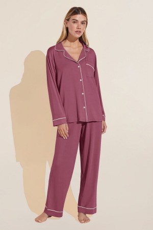 Piżama Damskie Eberjey Gisele TENCEL™ Modal Long PJ Set Czerwone Białe | NGK9238XU