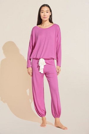 Piżama Damskie Eberjey Gisele TENCEL™ Modal Slouchy PJ Set Różowe Białe | INJ5534QE