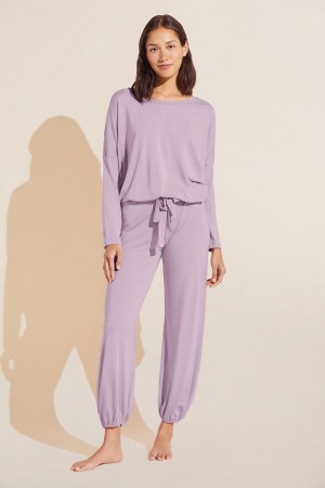 Piżama Damskie Eberjey Gisele TENCEL™ Modal Slouchy PJ Set Fioletowe Białe | WBA7724TT