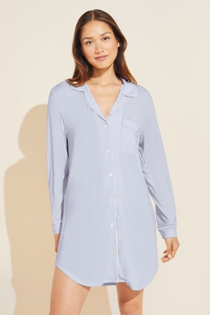 Piżama Damskie Eberjey Gisele TENCEL™ Modal Sleepshirt Niebieskie Białe | OTN4323QI