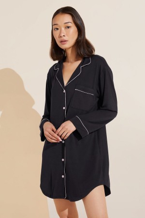 Piżama Damskie Eberjey Gisele TENCEL™ Modal Sleepshirt Czarne Różowe | UIM8781IQ