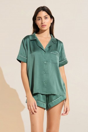 Piżama Damskie Eberjey Inez Washable Silk Short PJ Set Ciemny Zielone | CSO8842BV