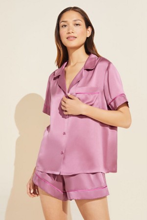 Piżama Damskie Eberjey Inez Washable Silk Short PJ Set Fioletowe | CGG2941PQ