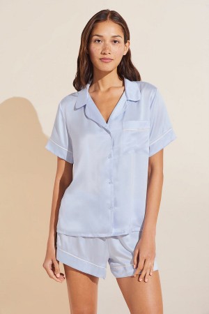 Piżama Damskie Eberjey Inez Washable Silk Short PJ Set Niebieskie | XIE7750NG