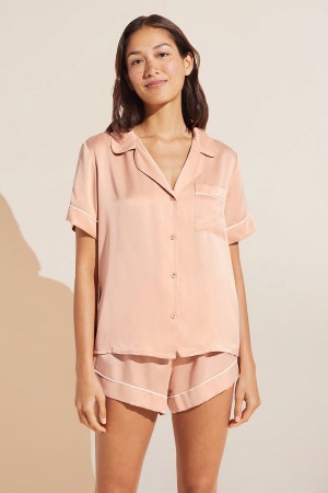 Piżama Damskie Eberjey Inez Washable Silk Short PJ Set Różowe Beżowe | WLI71100MS