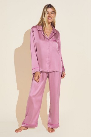 Piżama Damskie Eberjey Inez Washable Silk Long PJ Set Różowe Różowe | EQP956XP