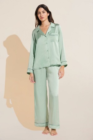 Piżama Damskie Eberjey Inez Washable Silk Long PJ Set Zielone | XKS704DI