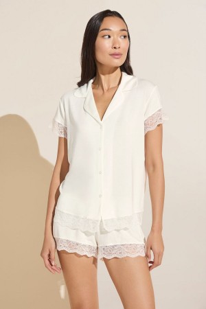 Piżama Damskie Eberjey Malou TENCEL™ Modal Shortie Short PJ Set Białe | TMB1325YG