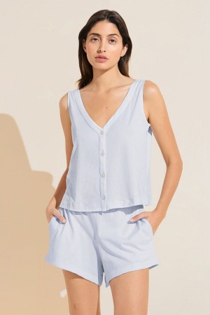 Piżama Damskie Eberjey Organic Pima Cotton Tank & Short PJ Set Niebieskie | SEG5626UA