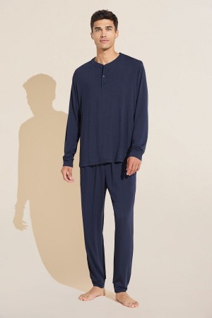 Piżama Męskie Eberjey Henry TENCEL™ Modal Long PJ Set Granatowe | GVS6547GC