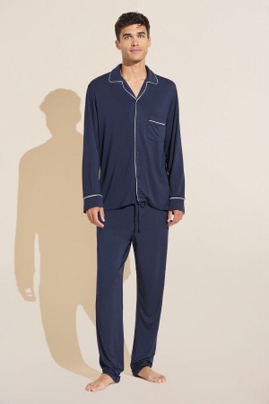 Piżama Męskie Eberjey William TENCEL™ Modal Long PJ Set Granatowe Białe | FYE2059PP