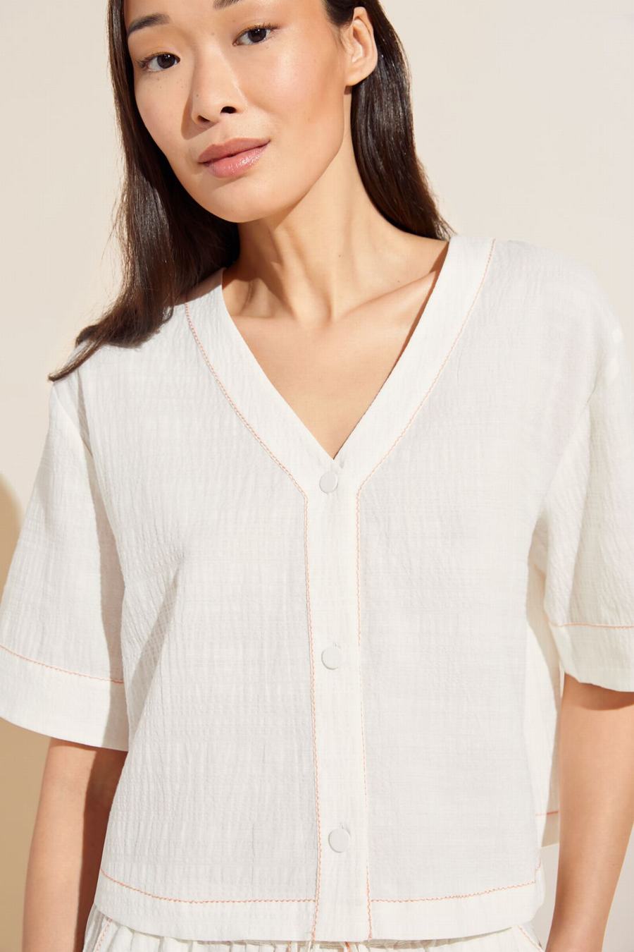 Piżama Damskie Eberjey Crinkle Woven Short Sleeve Top & Short Set Białe | FWV3968SI