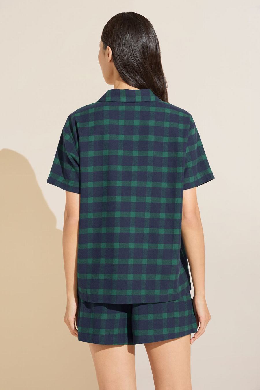 Piżama Damskie Eberjey Flannel Short PJ Set Granatowe Zielone | BXQ3081KY