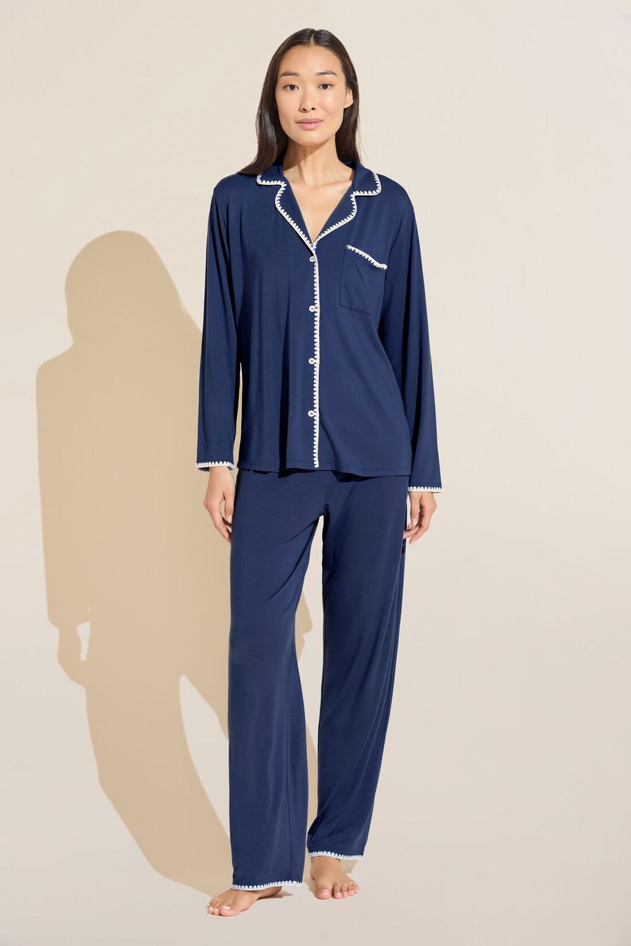 Piżama Damskie Eberjey Frida TENCEL™ Modal Long PJ Set Granatowe Białe | IKQ9717HV