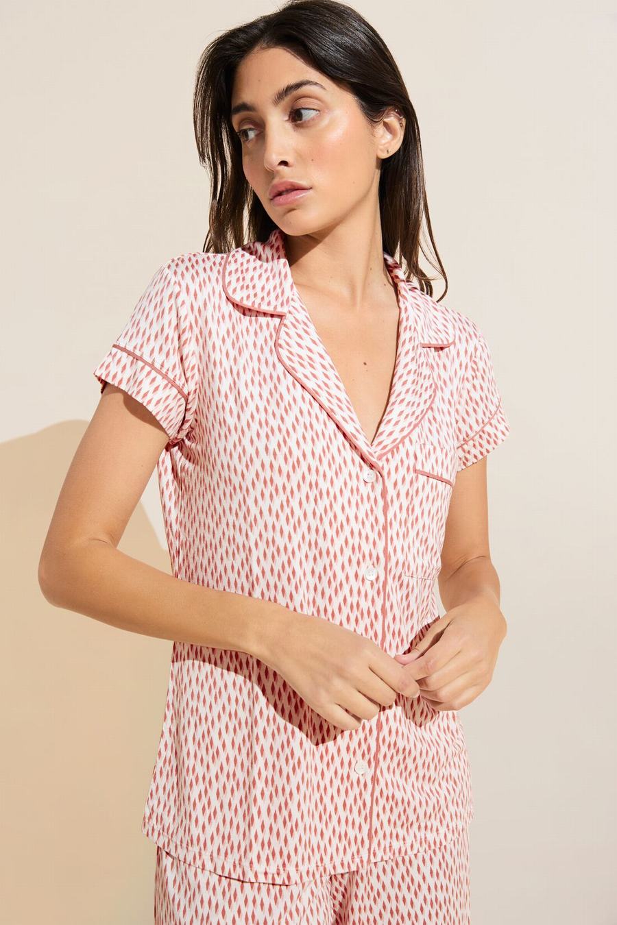 Piżama Damskie Eberjey Gisele Printed TENCEL™ Modal Short Sleeve Cropped PJ Set Ciemny Czerwone Różowe Białe | HKM4364IO