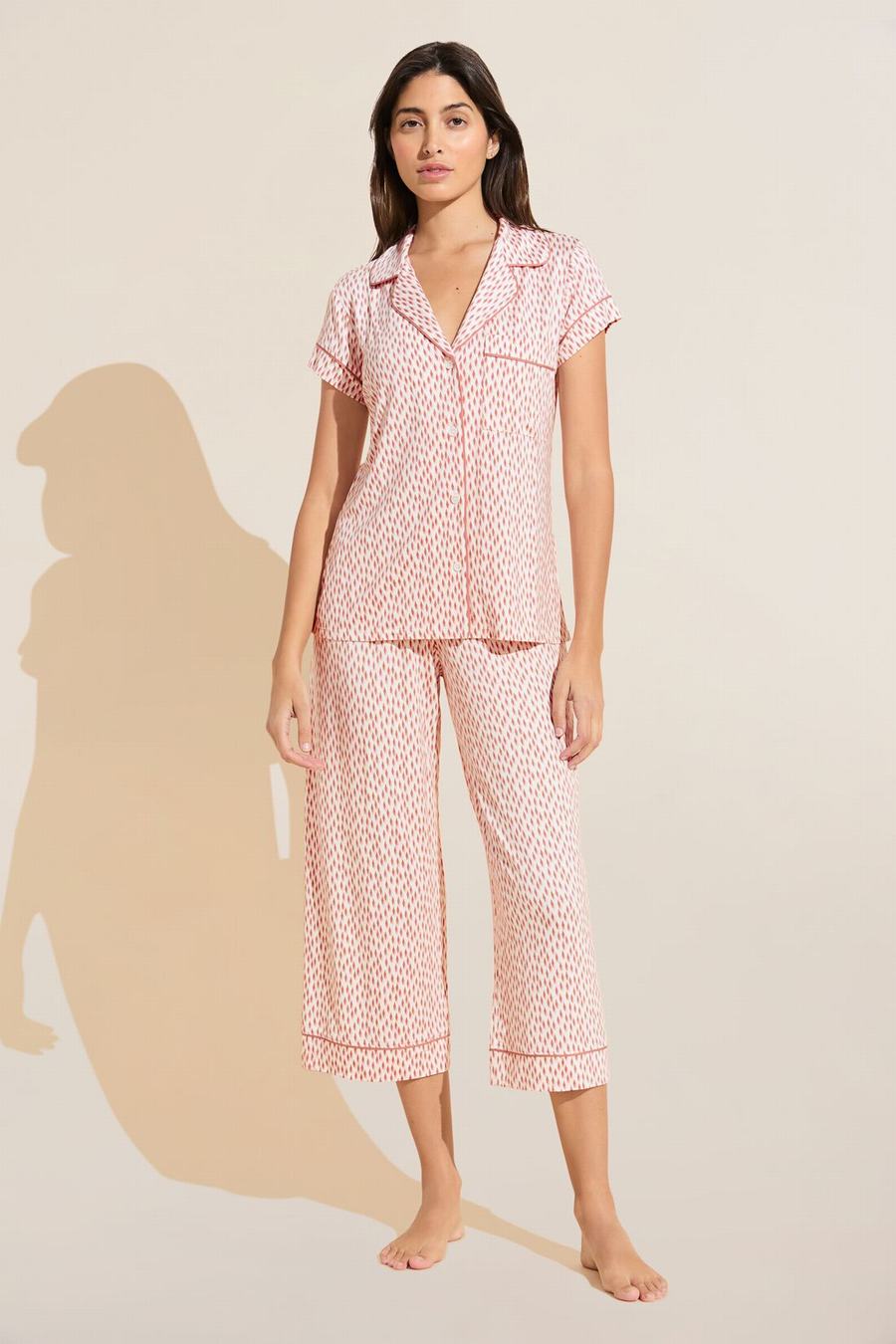 Piżama Damskie Eberjey Gisele Printed TENCEL™ Modal Short Sleeve Cropped PJ Set Ciemny Czerwone Różowe Białe | HKM4364IO