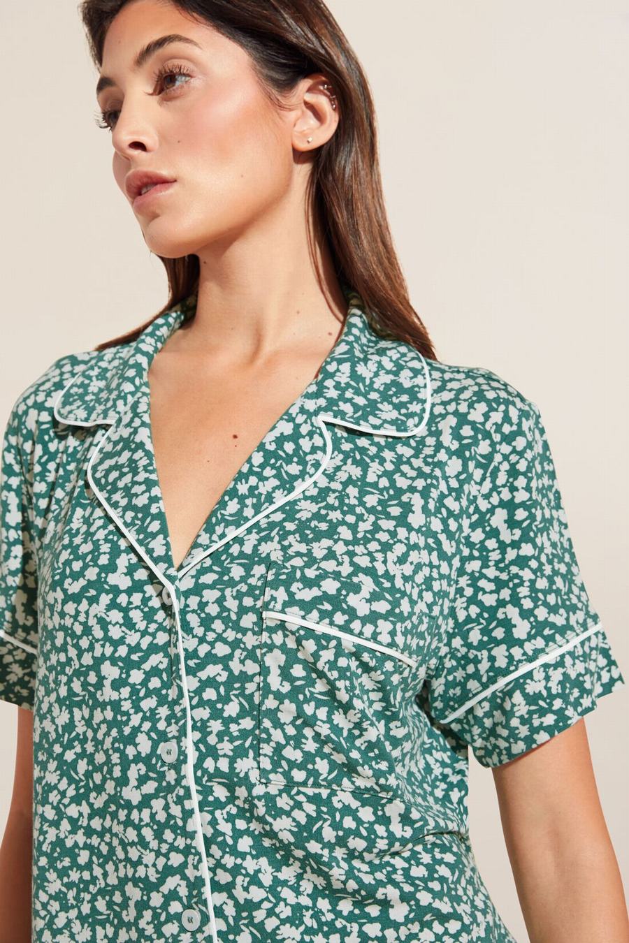 Piżama Damskie Eberjey Gisele Printed TENCEL™ Modal Relaxed Short PJ Set Zielone Białe | JSO2893DD