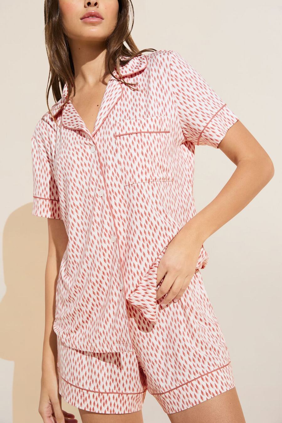 Piżama Damskie Eberjey Gisele Printed TENCEL™ Modal Relaxed Short PJ Set Ciemny Czerwone Różowe Białe | WUV8432BV