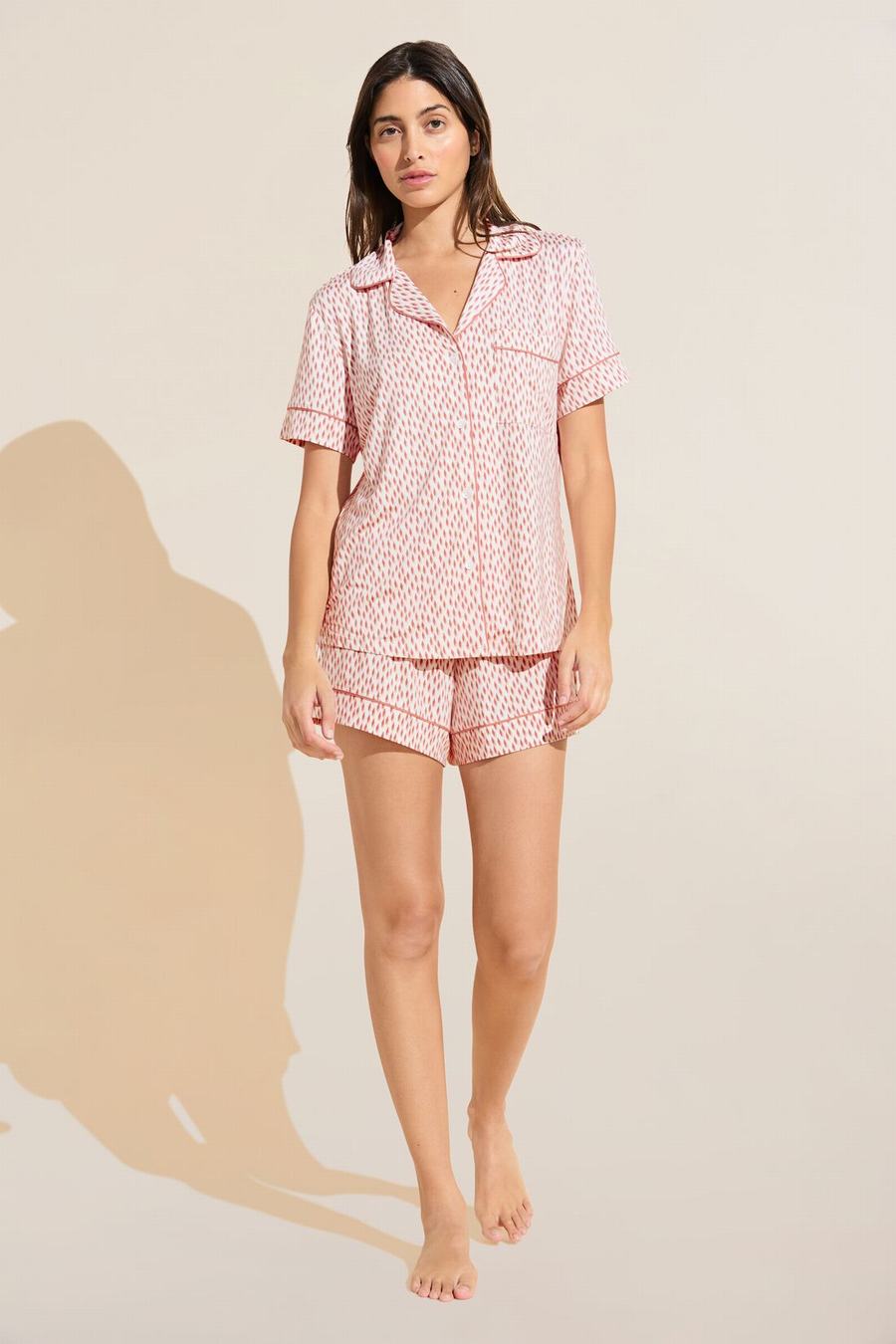 Piżama Damskie Eberjey Gisele Printed TENCEL™ Modal Relaxed Short PJ Set Ciemny Czerwone Różowe Białe | WUV8432BV