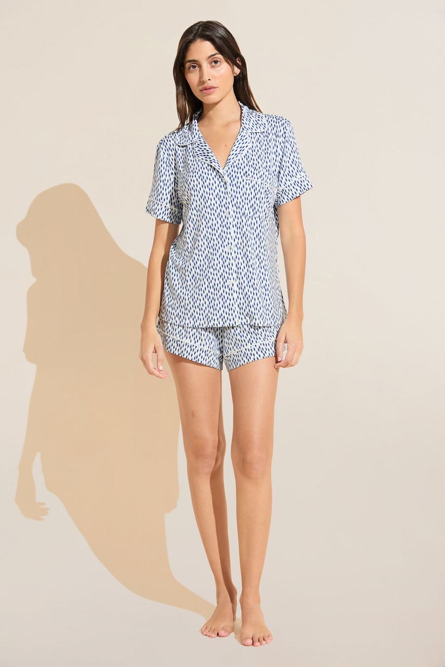 Piżama Damskie Eberjey Gisele Printed TENCEL™ Modal Relaxed Short PJ Set Niebieskie Białe | QAI727XU