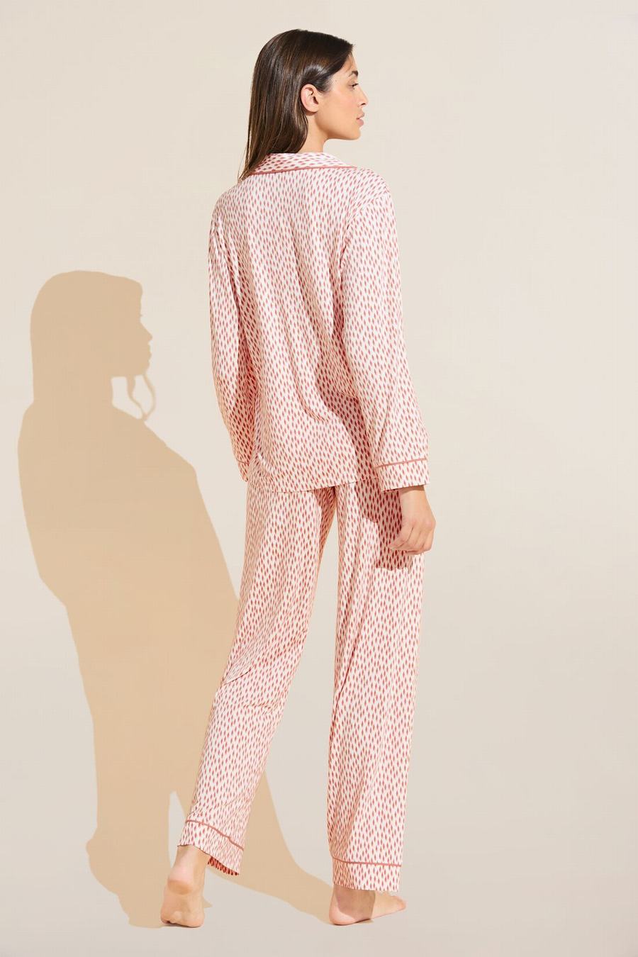 Piżama Damskie Eberjey Gisele Printed TENCEL™ Modal Long PJ Set Ciemny Czerwone Różowe Białe | NLC2760VG