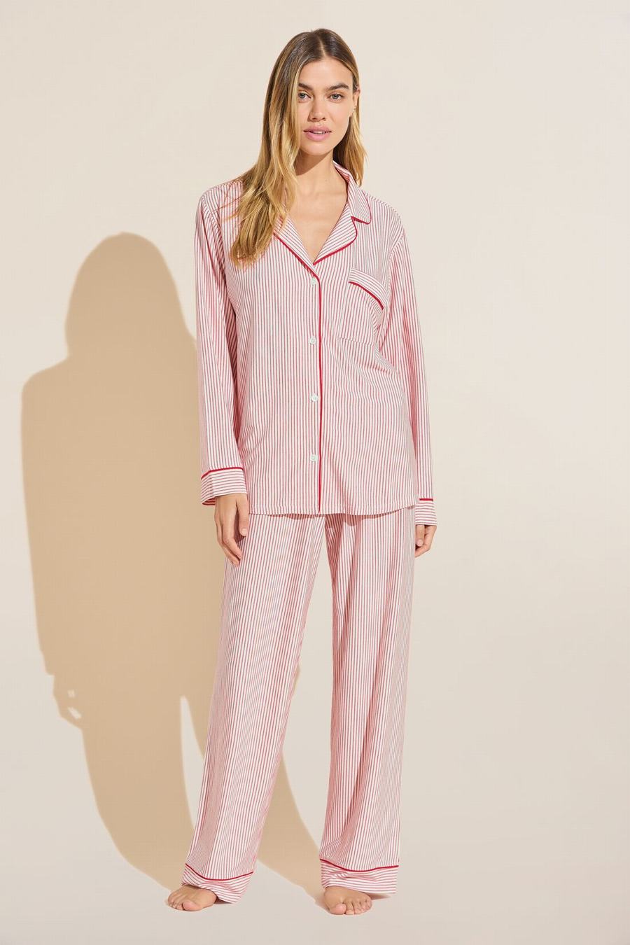 Piżama Damskie Eberjey Gisele Printed TENCEL™ Modal Long PJ Set Różowe Czerwone Białe | SBF9421MW