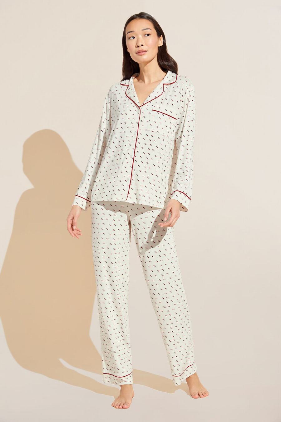 Piżama Damskie Eberjey Gisele Printed TENCEL Modal Long PJ Set Białe Czerwone | OSW5748NH