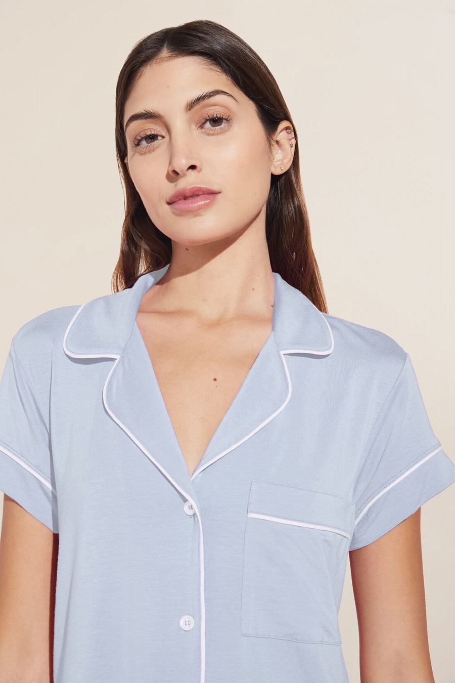 Piżama Damskie Eberjey Gisele TENCEL™ Modal Short Sleeve Cropped PJ Set Niebieskie Białe | CGZ8410RU