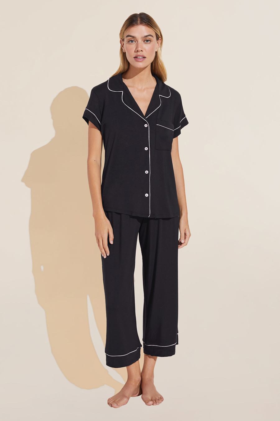 Piżama Damskie Eberjey Gisele TENCEL™ Modal Short Sleeve Cropped PJ Set Czarne Różowe | ZQH471XW