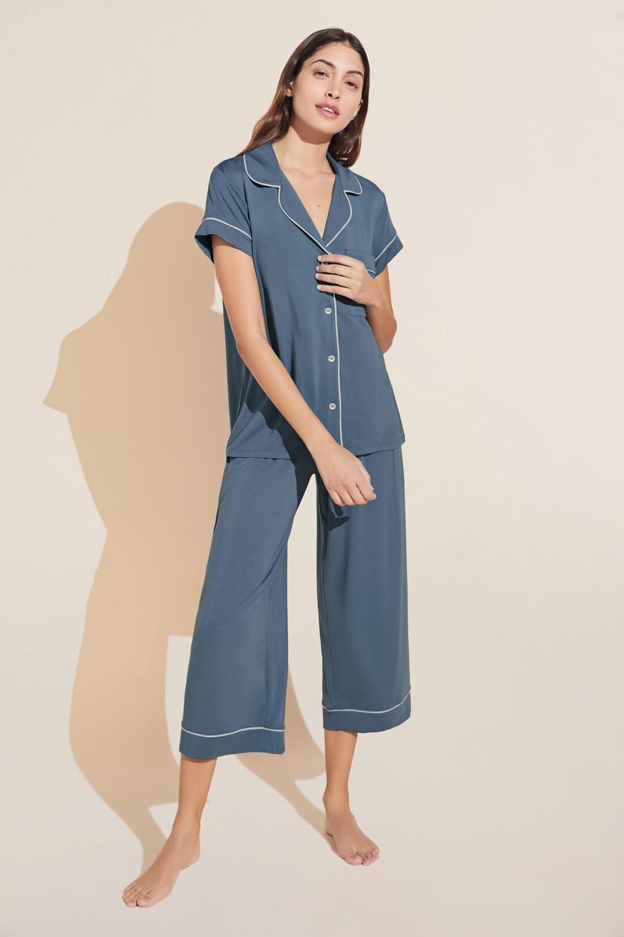 Piżama Damskie Eberjey Gisele TENCEL™ Modal Short Sleeve Cropped PJ Set Niebieskie | YFB8049FR