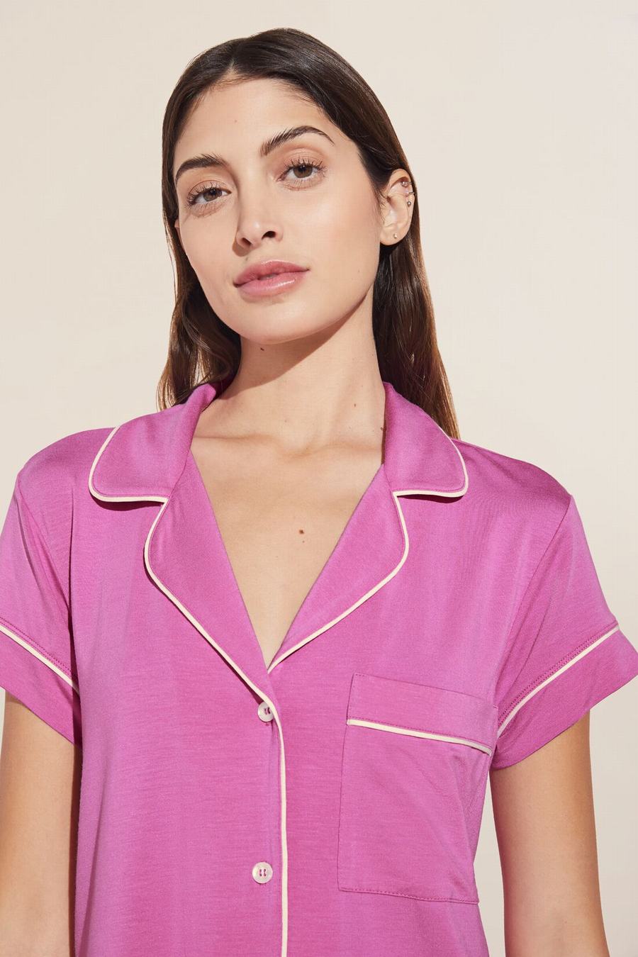 Piżama Damskie Eberjey Gisele TENCEL™ Modal Short Sleeve Cropped PJ Set Różowe Białe | GPL6548OE