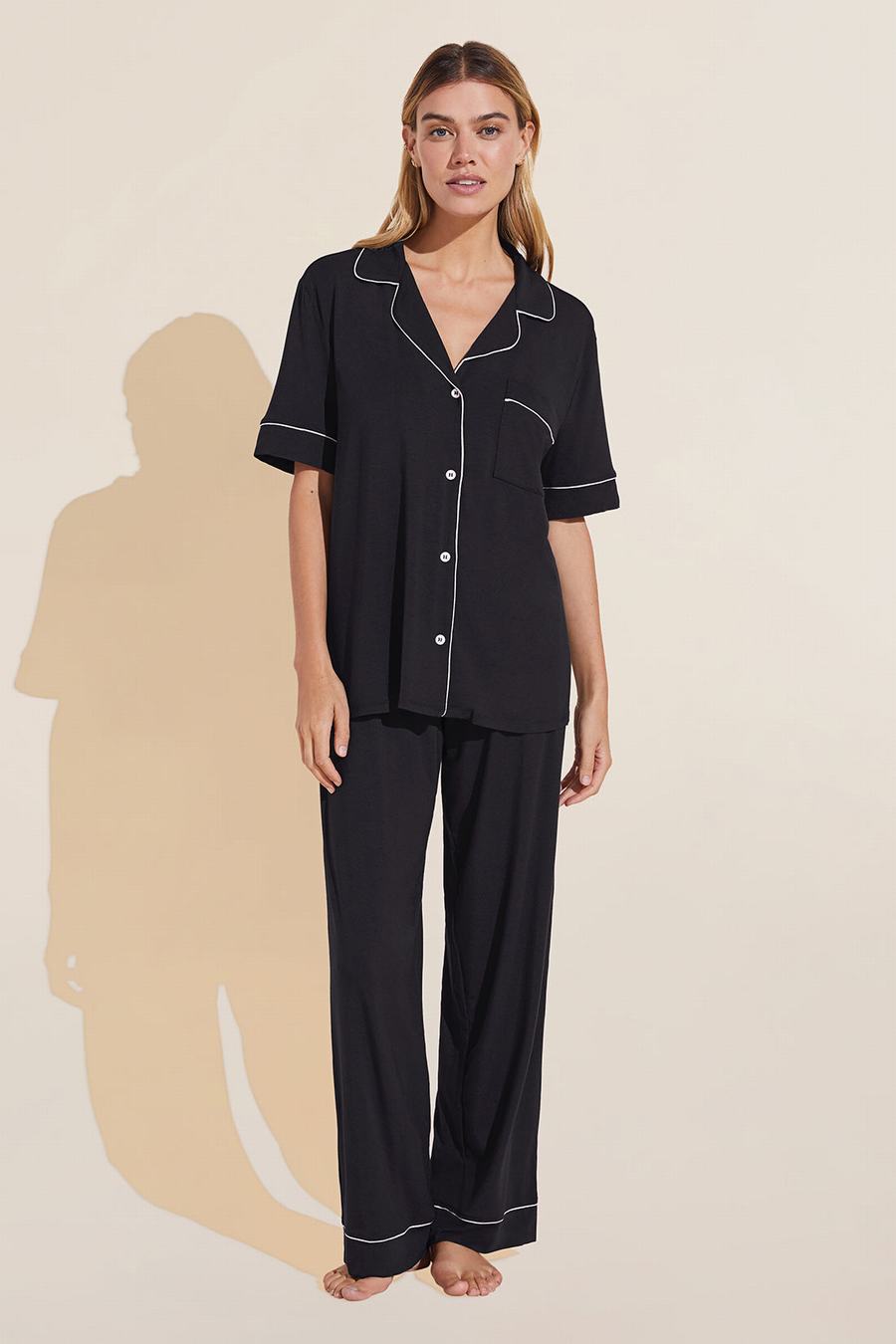 Piżama Damskie Eberjey Gisele TENCEL™ Modal Short Sleeve & Pant PJ Set Czarne Różowe | BQR6288BC