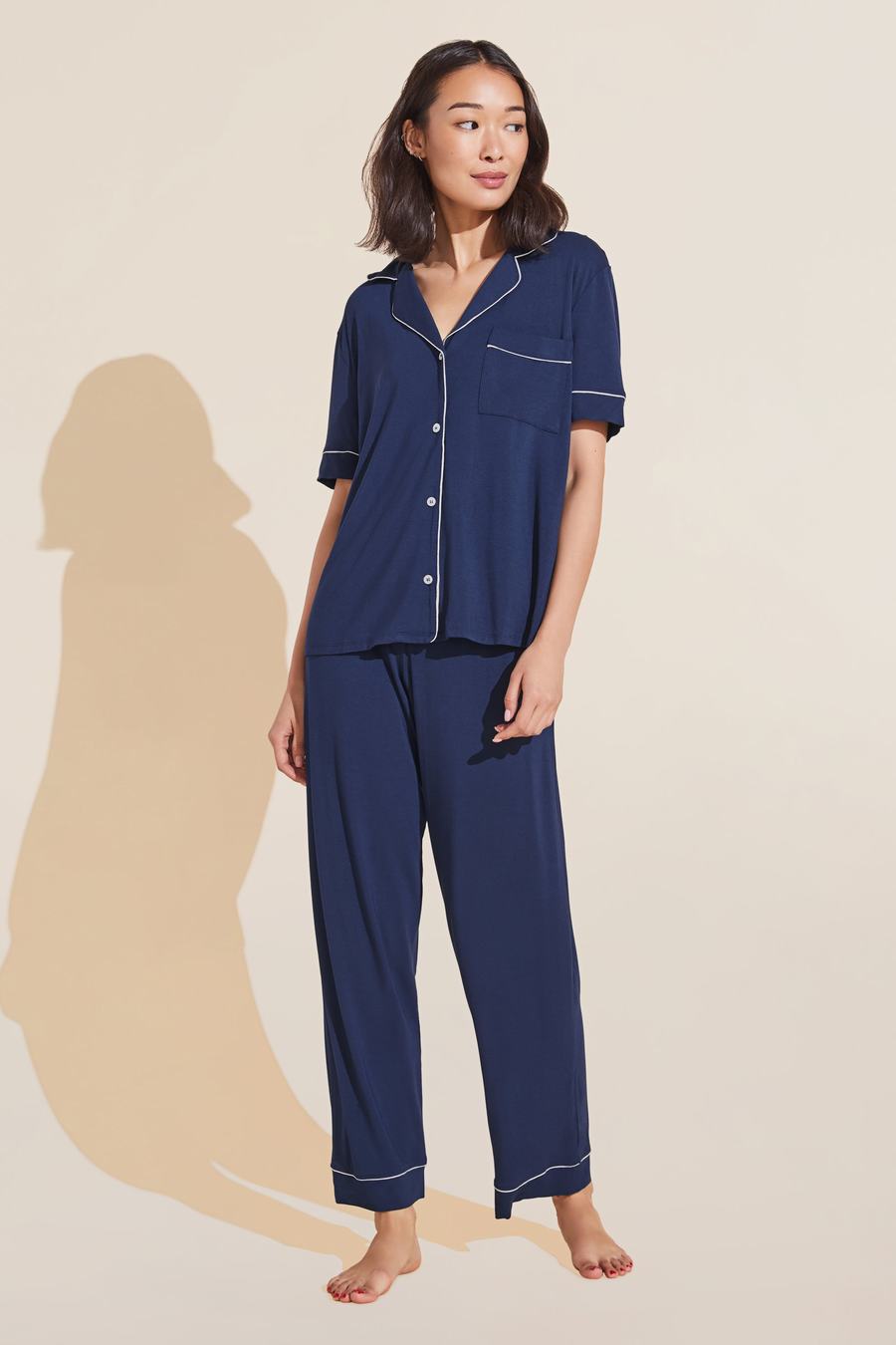 Piżama Damskie Eberjey Gisele TENCEL™ Modal Short Sleeve & Pant PJ Set Granatowe Białe | YEX734DI